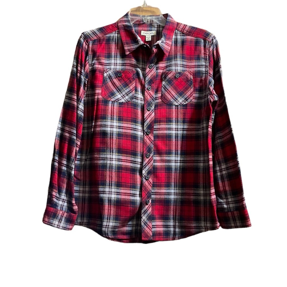 Boy’s Cherokee Red Long Sleeve Flannel Cotton Button Down Shirt. Extra Buttons